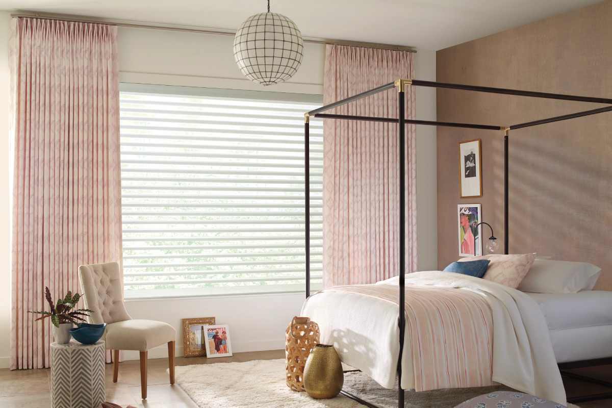 Hunter Douglas Design Studio™ Custom Drapes on bedroom windows near Paramus, New Jersey (NJ)