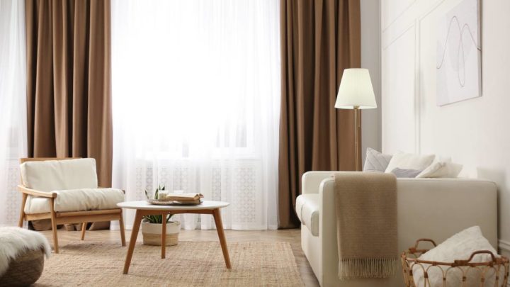 Stylish living room window treatments on a large window in a cozy space at White House Designs For Life near New Jersey (NJ)